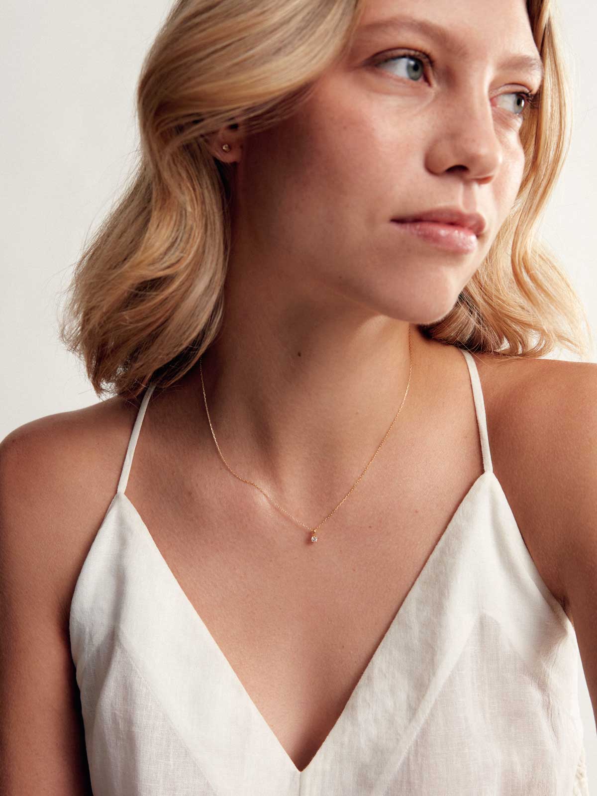 Birthstone Halskette April | 14k Echtgold & Weißer Saphir - Image 3